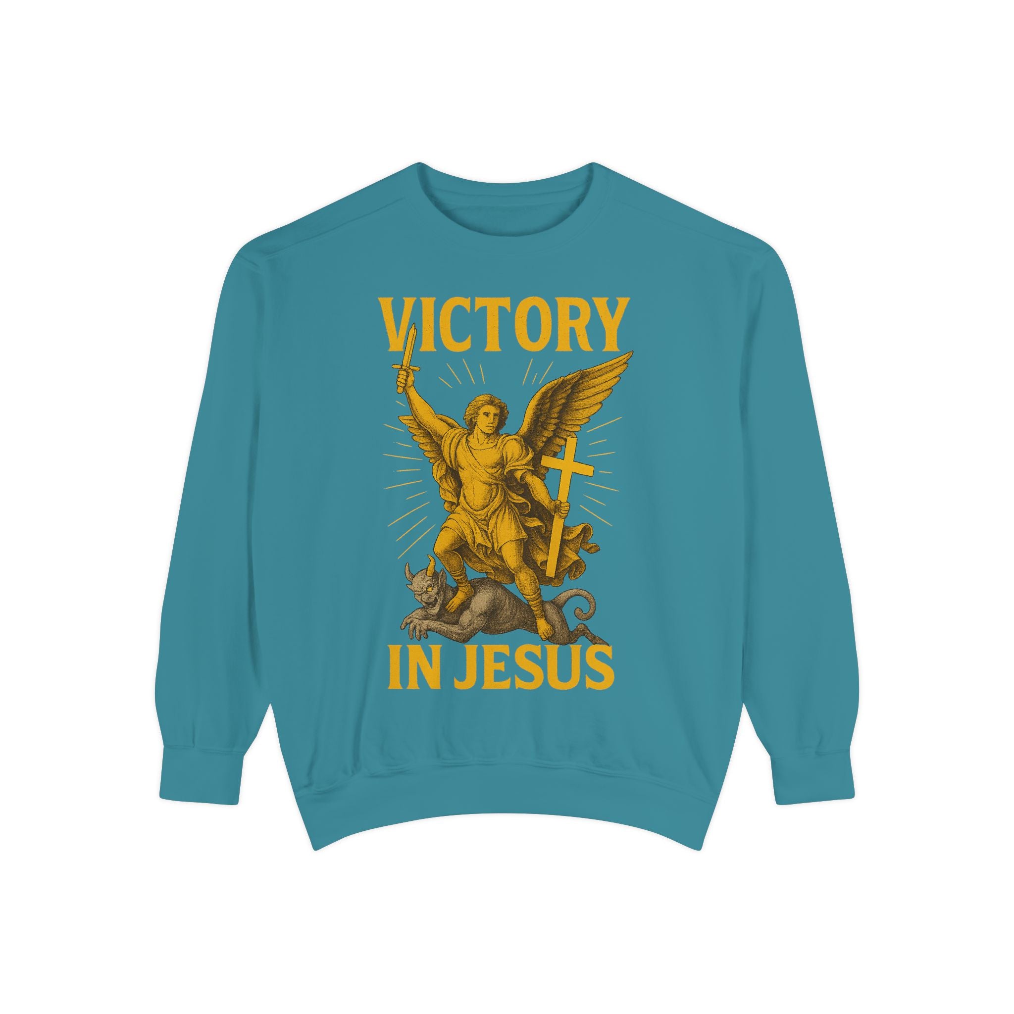 Victory in Jesus Unisex Garment-Dyed Sweatshirt