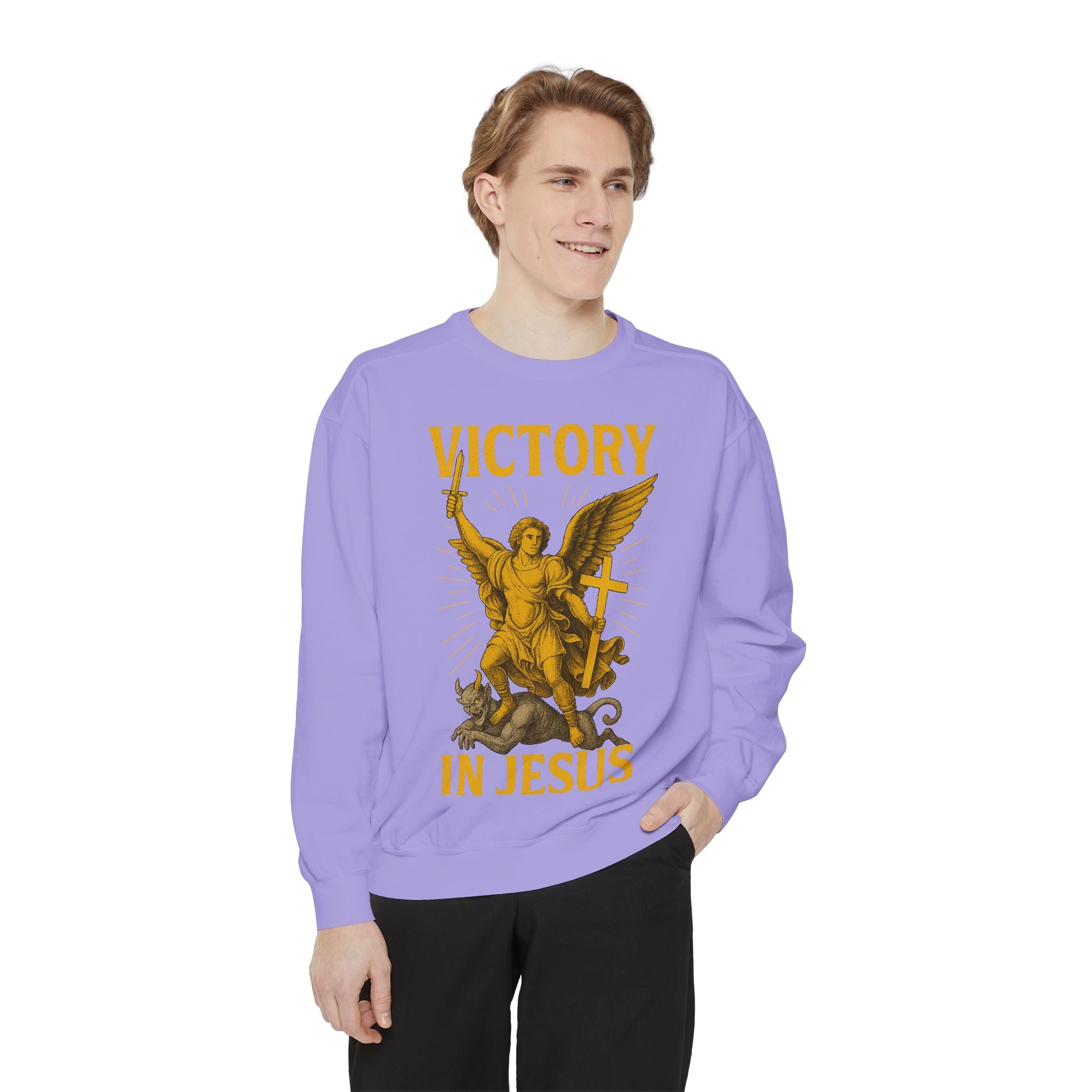 Victory in Jesus Unisex Garment-Dyed Sweatshirt