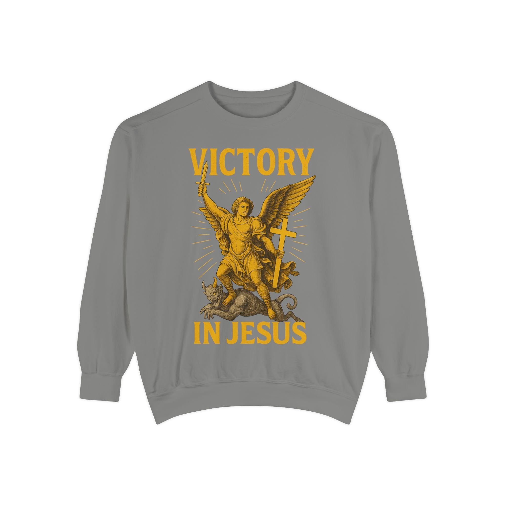 Victory in Jesus Unisex Garment-Dyed Sweatshirt