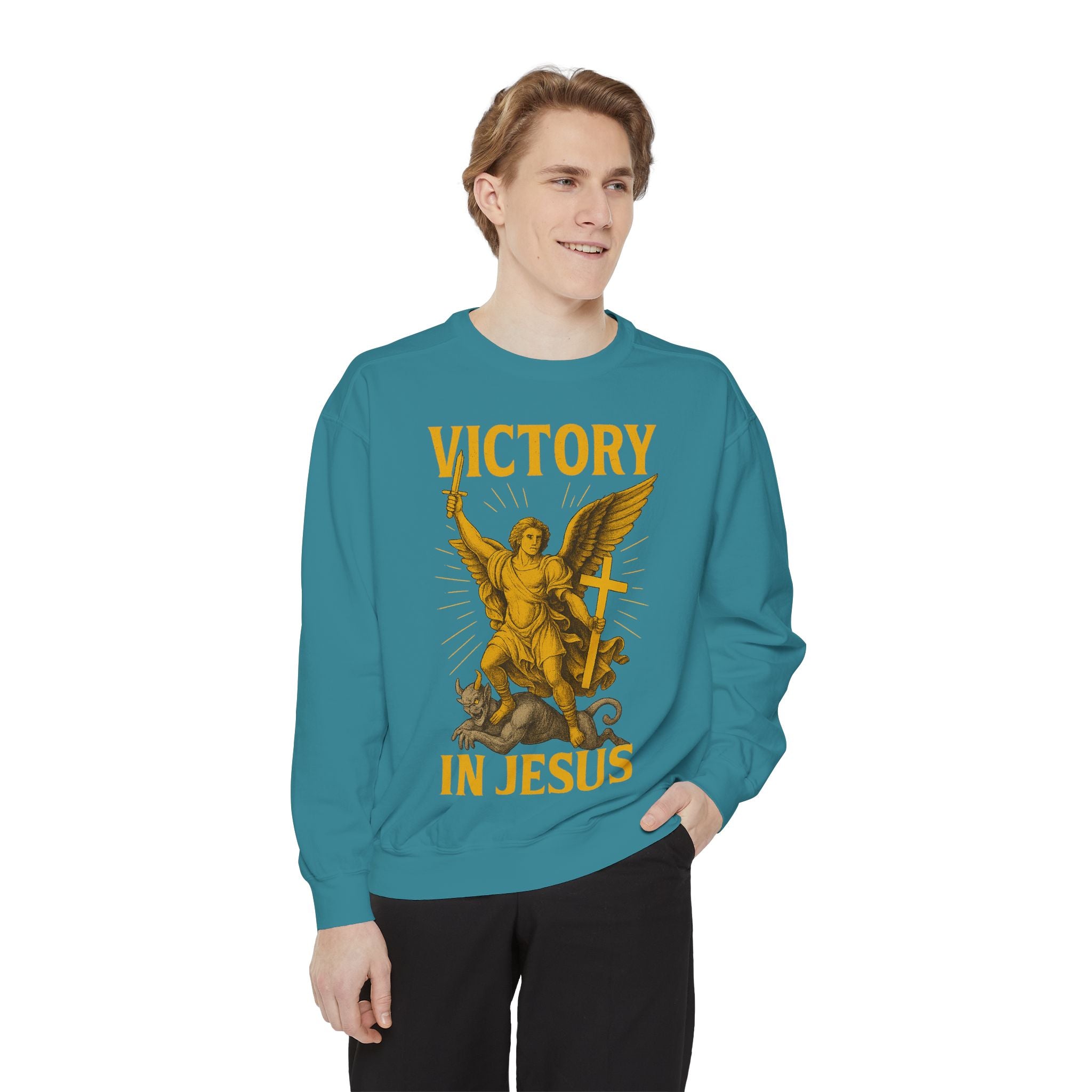 Victory in Jesus Unisex Garment-Dyed Sweatshirt