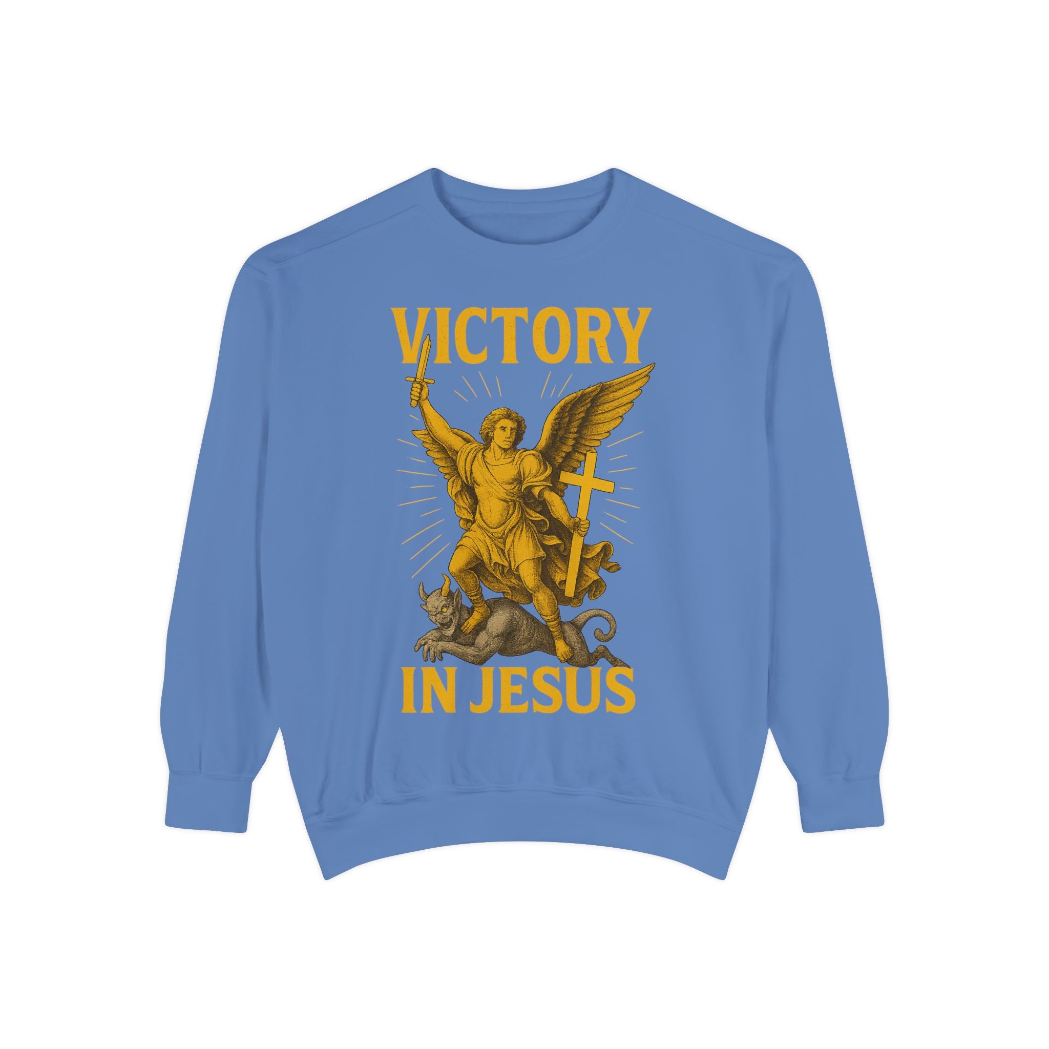 Victory in Jesus Unisex Garment-Dyed Sweatshirt
