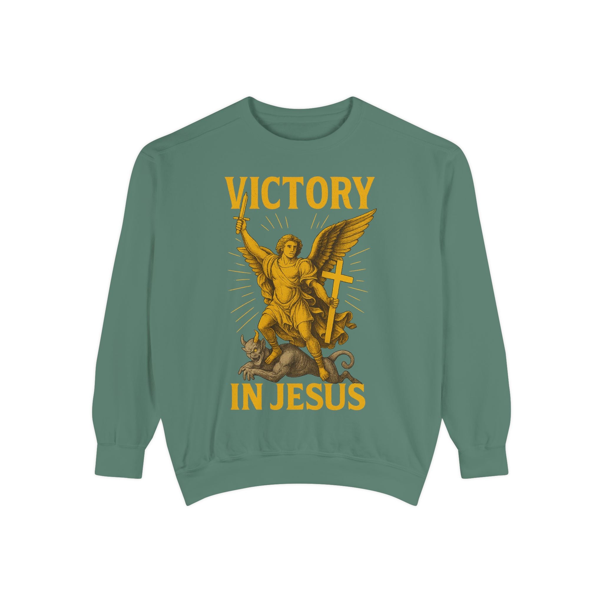 Victory in Jesus Unisex Garment-Dyed Sweatshirt