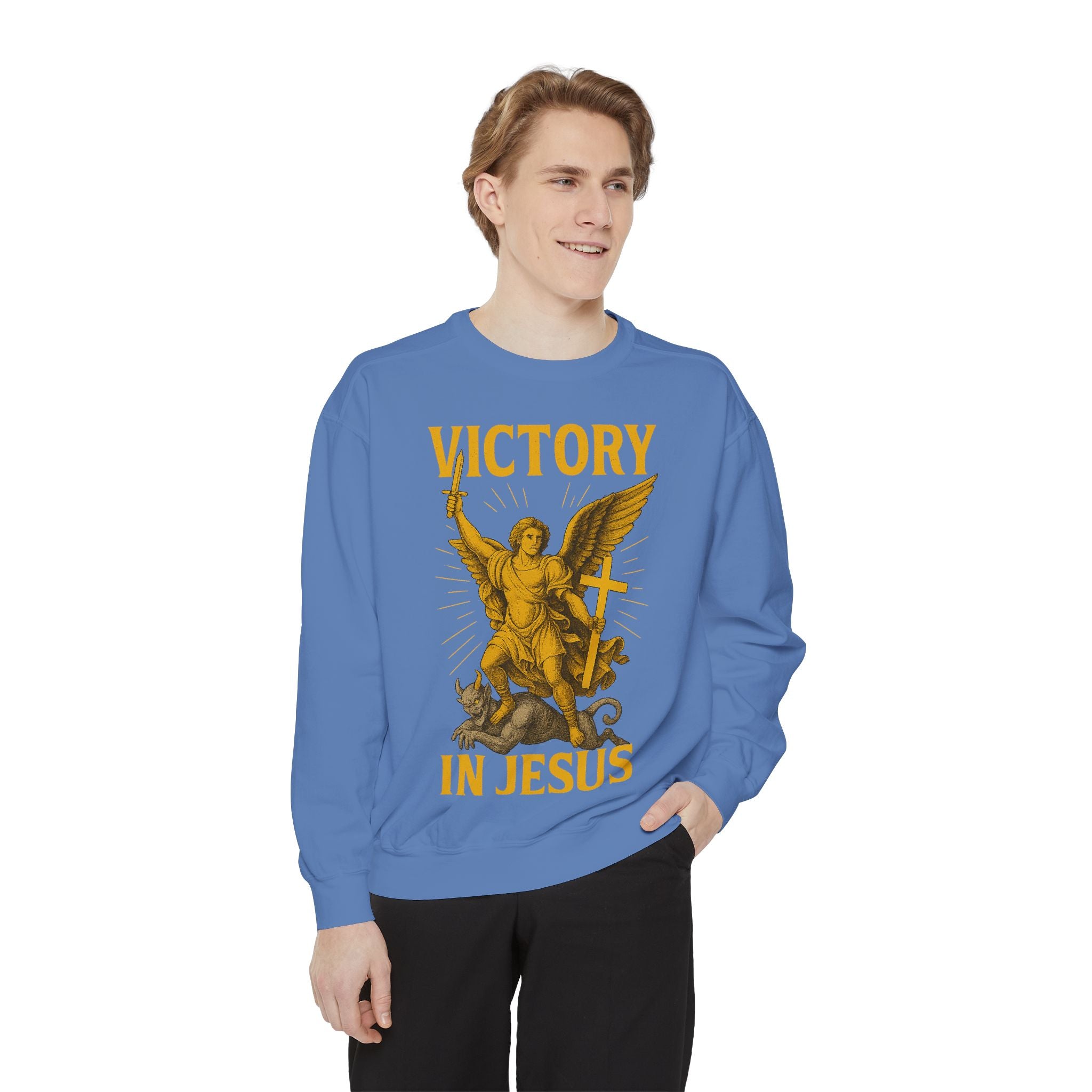 Victory in Jesus Unisex Garment-Dyed Sweatshirt