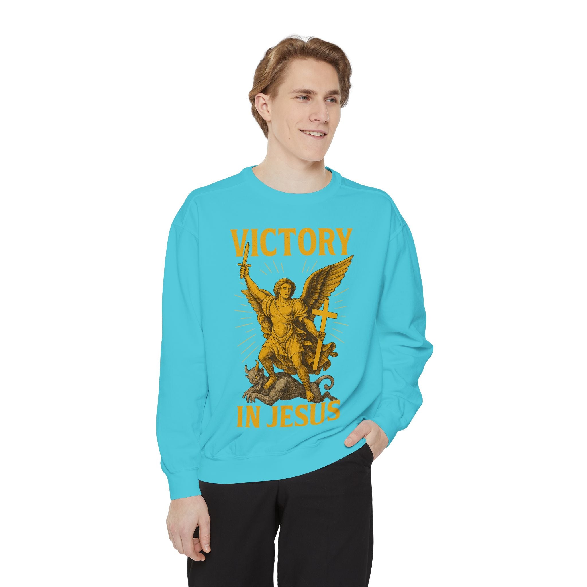 Victory in Jesus Unisex Garment-Dyed Sweatshirt
