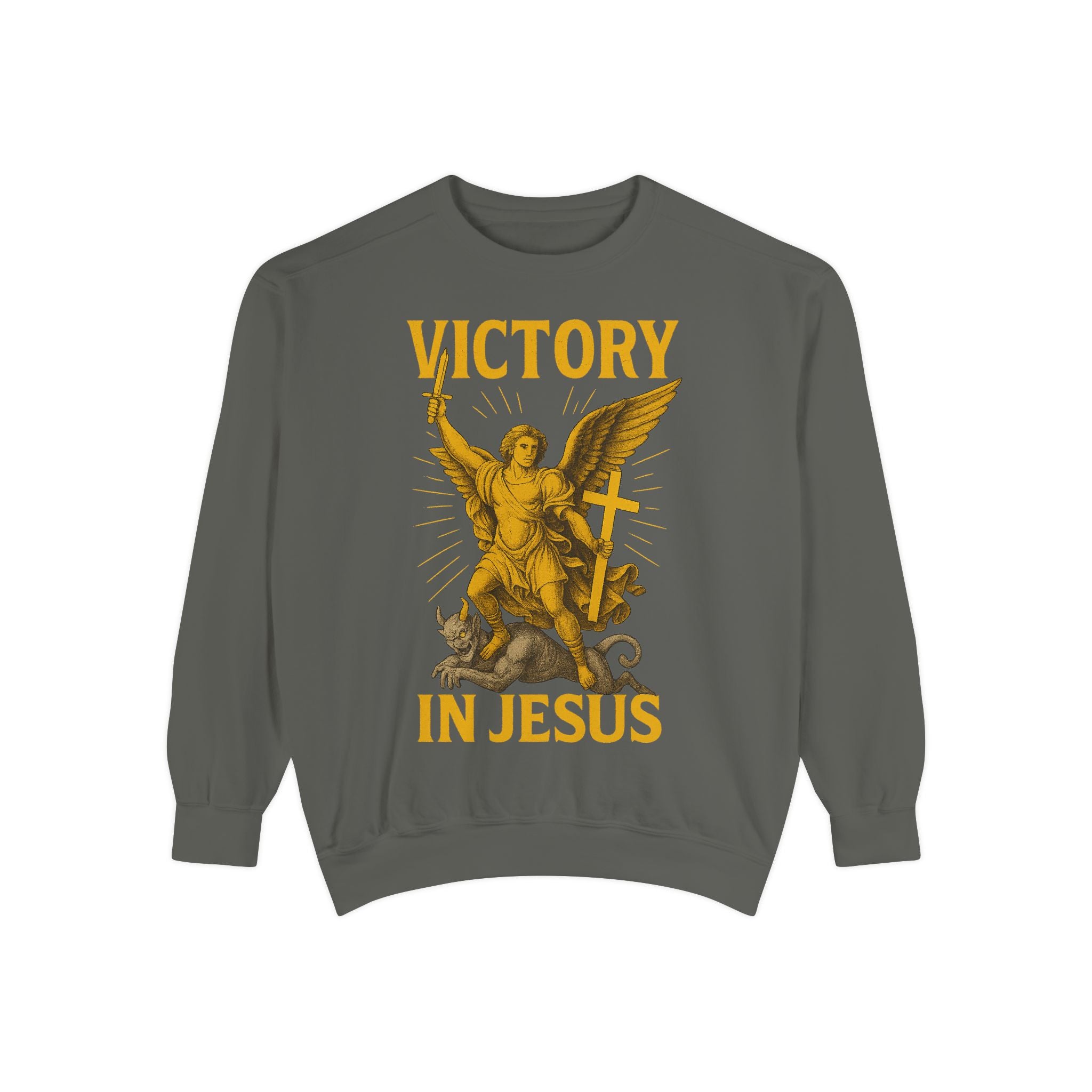 Victory in Jesus Unisex Garment-Dyed Sweatshirt