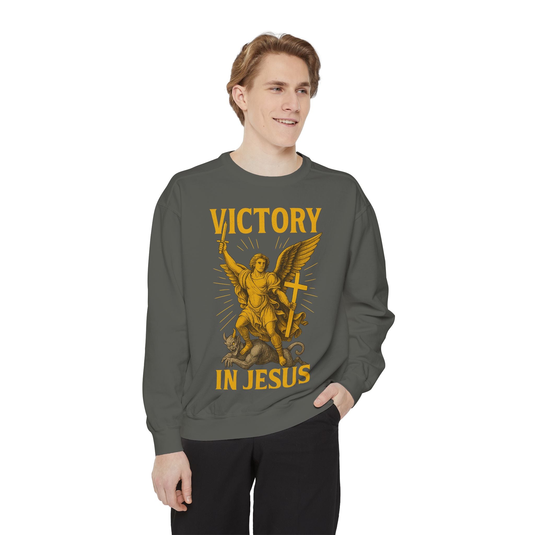 Victory in Jesus Unisex Garment-Dyed Sweatshirt