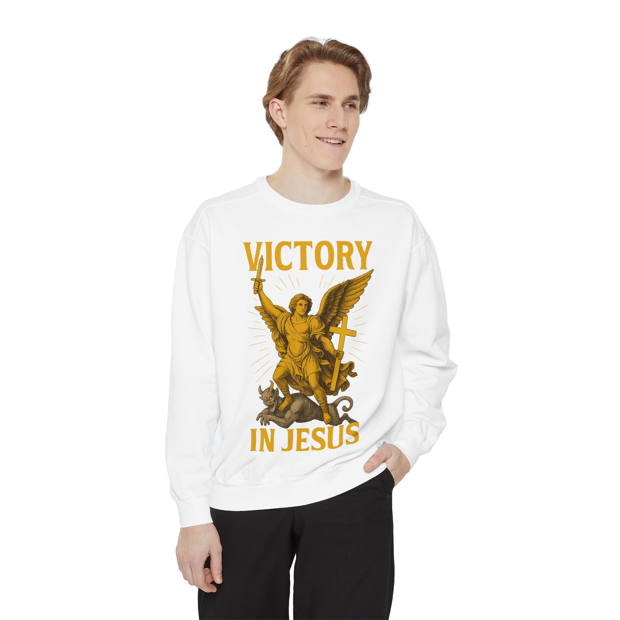 Victory in Jesus Unisex Garment-Dyed Sweatshirt