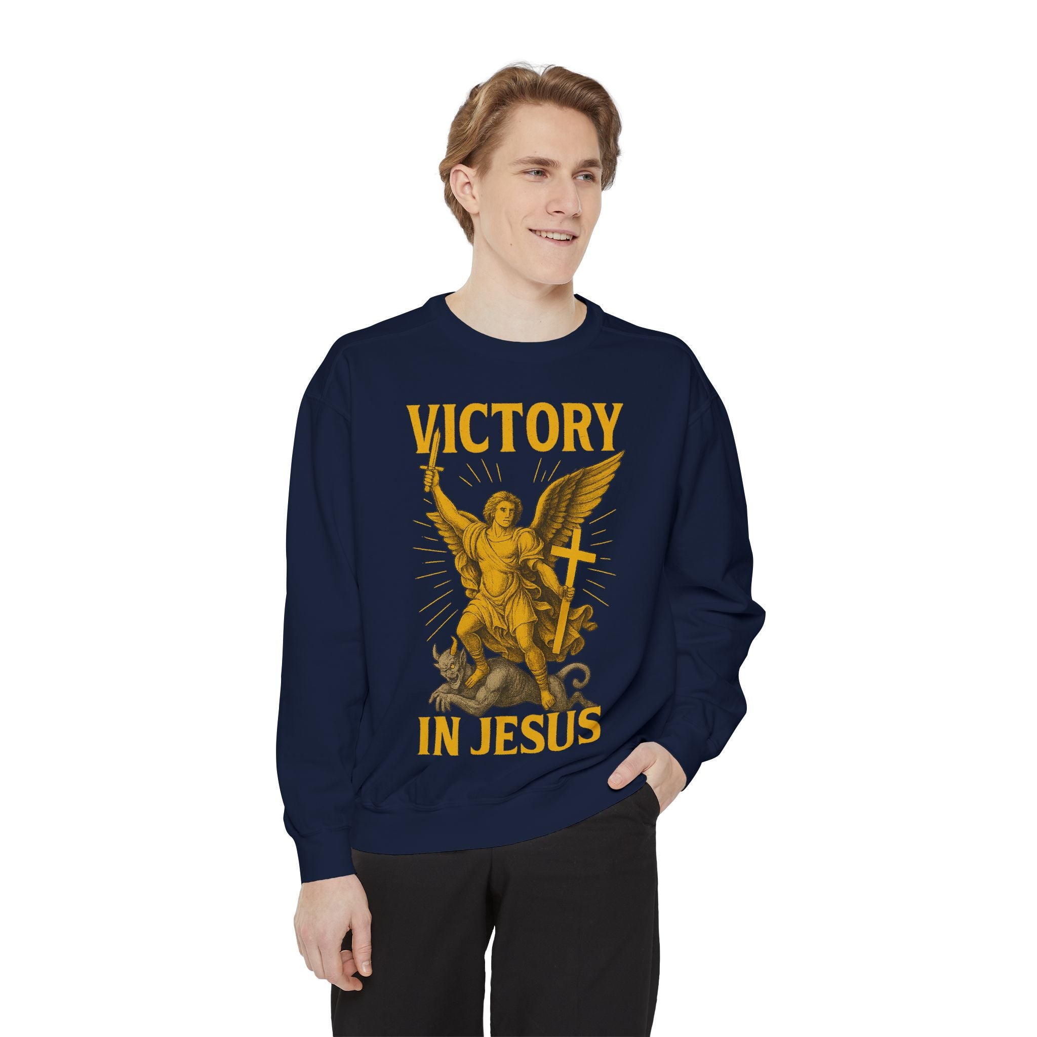 Victory in Jesus Unisex Garment-Dyed Sweatshirt