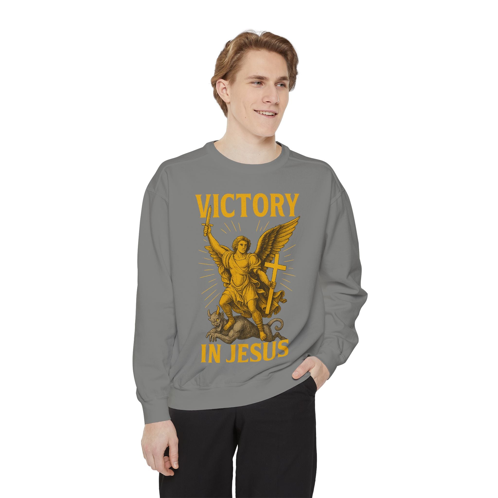 Victory in Jesus Unisex Garment-Dyed Sweatshirt