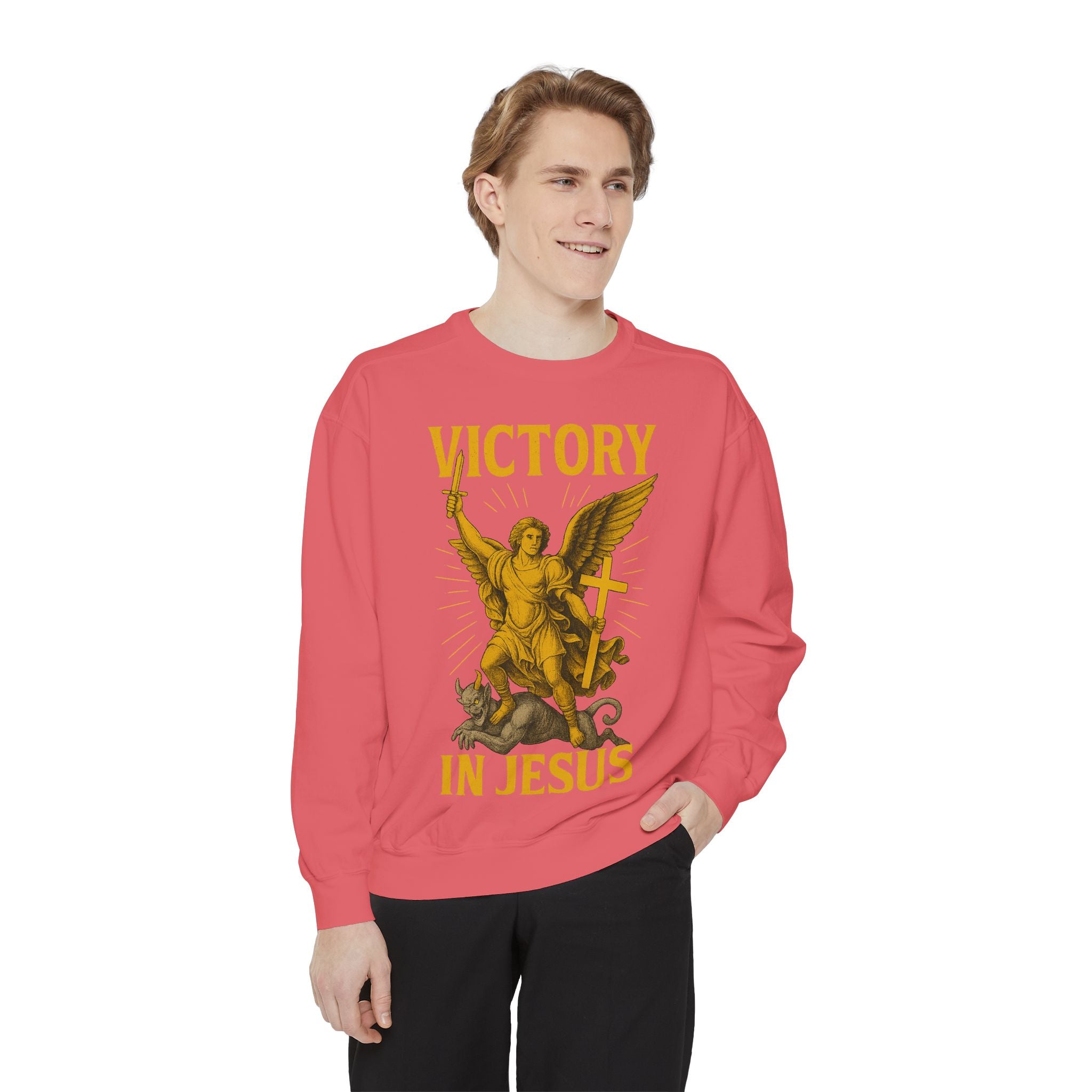 Victory in Jesus Unisex Garment-Dyed Sweatshirt
