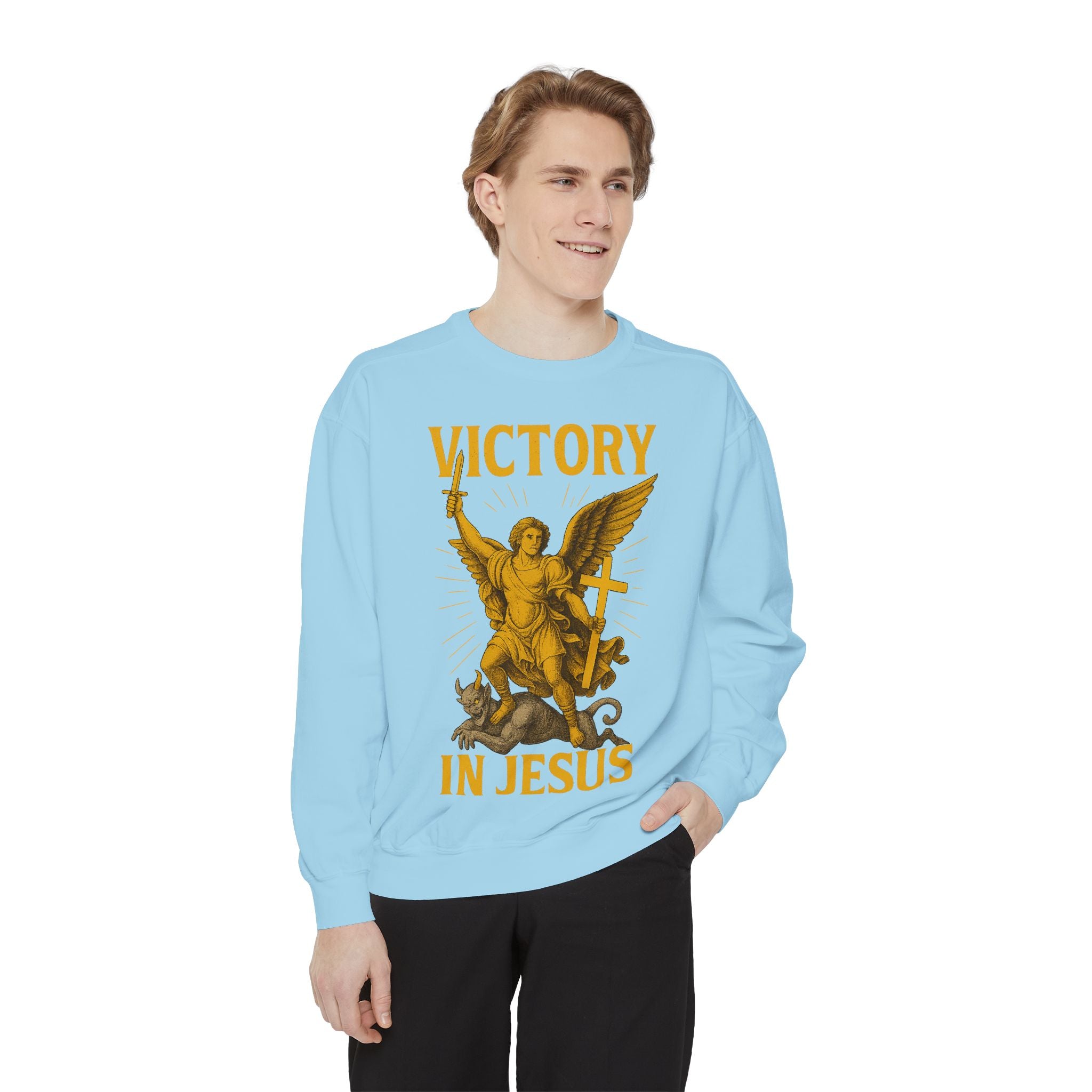 Victory in Jesus Unisex Garment-Dyed Sweatshirt