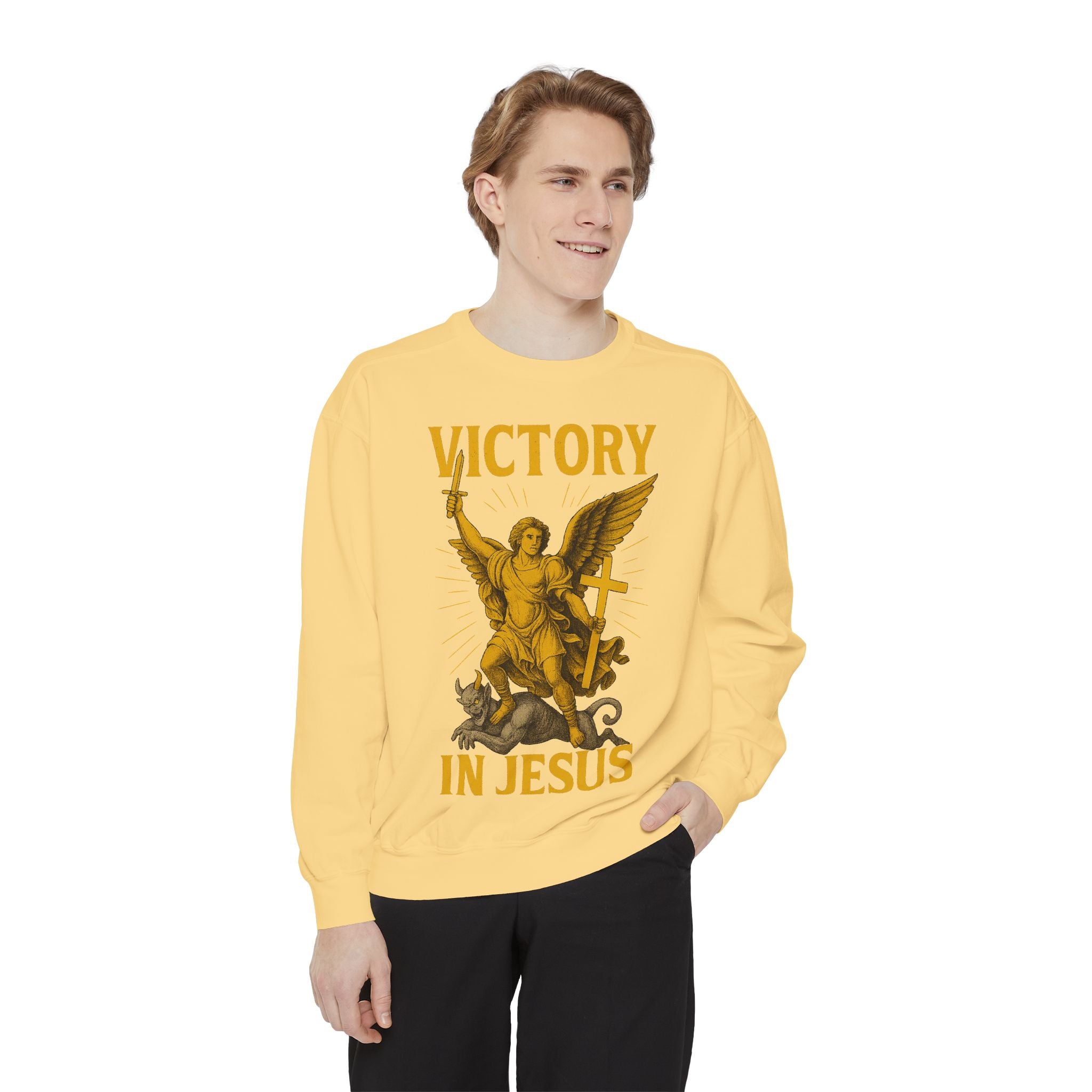 Victory in Jesus Unisex Garment-Dyed Sweatshirt