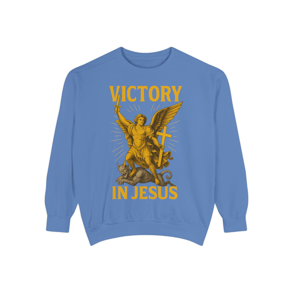 Victory in Jesus Unisex Garment-Dyed Sweatshirt