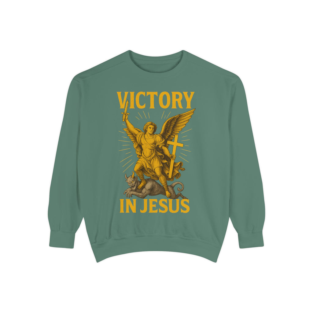 Victory in Jesus Unisex Garment-Dyed Sweatshirt