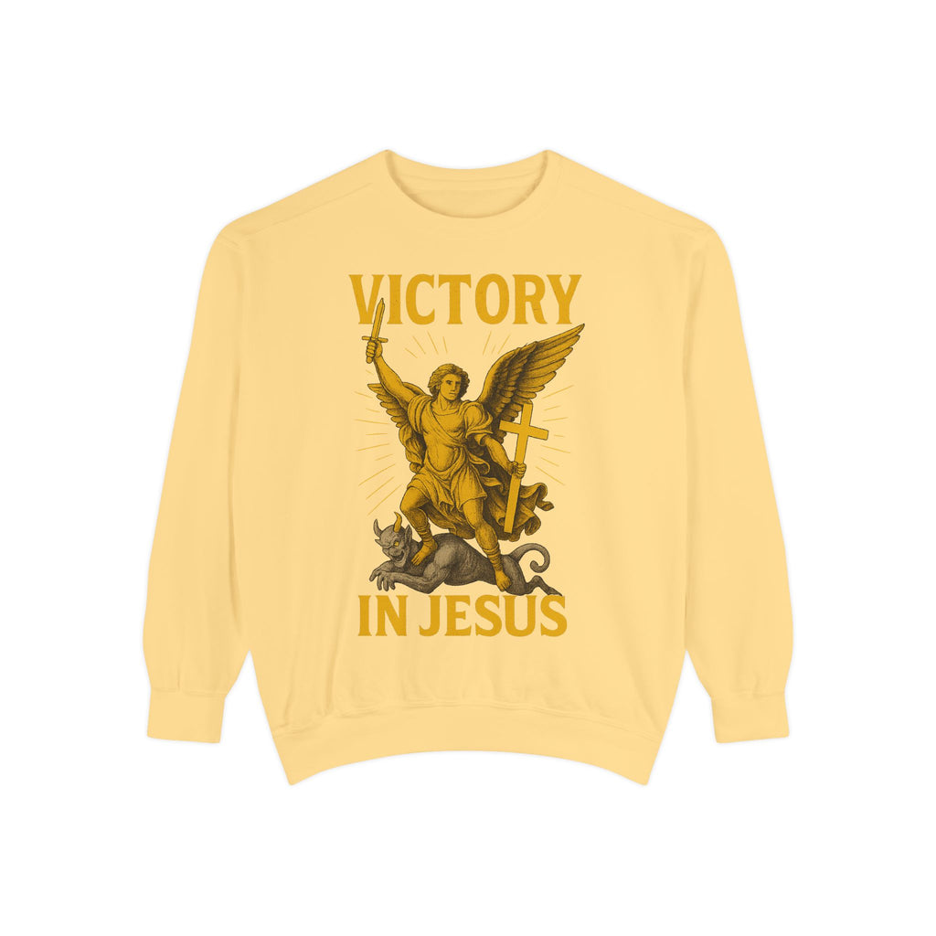 Victory in Jesus Unisex Garment-Dyed Sweatshirt
