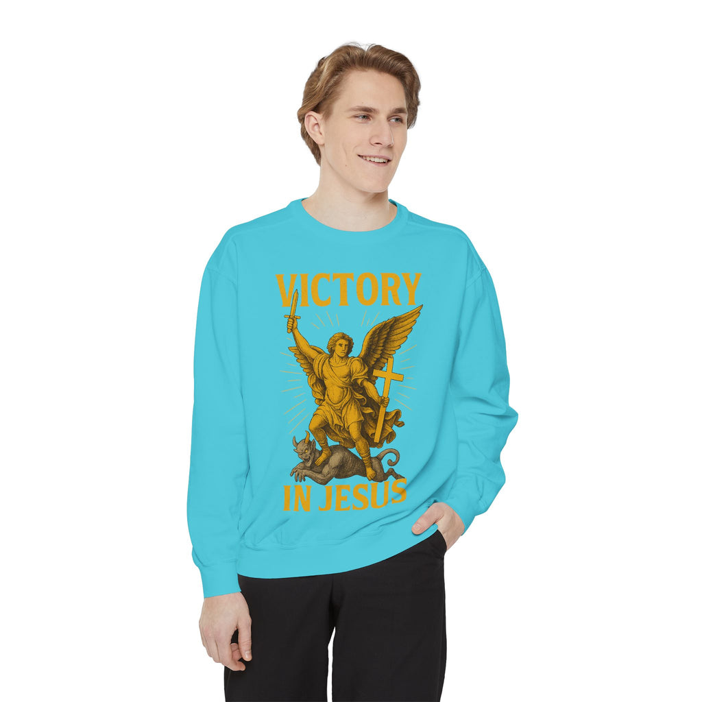 Victory in Jesus Unisex Garment-Dyed Sweatshirt