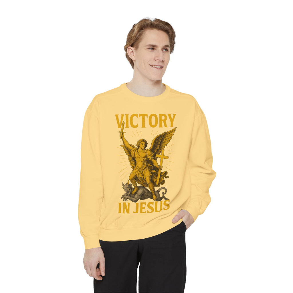 Victory in Jesus Unisex Garment-Dyed Sweatshirt